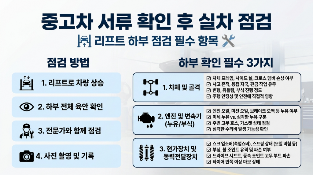 중고차 서류 확인 후 실차 점검 리스트