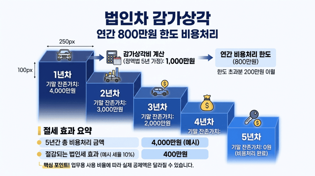 법인차 감가상각 비용처리 연간800만원 한도 절세 계산