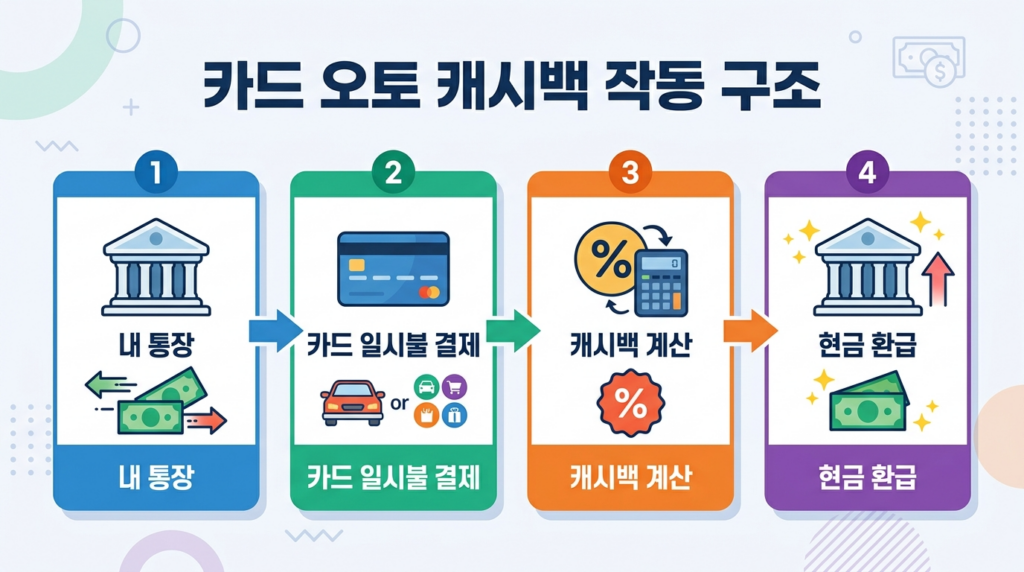 카드 오토 캐시백 작동 구조 설명 인포그래픽