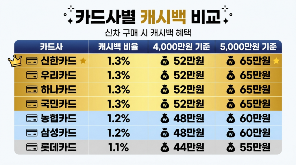 카드사별 오토 캐시백 비율 비교표